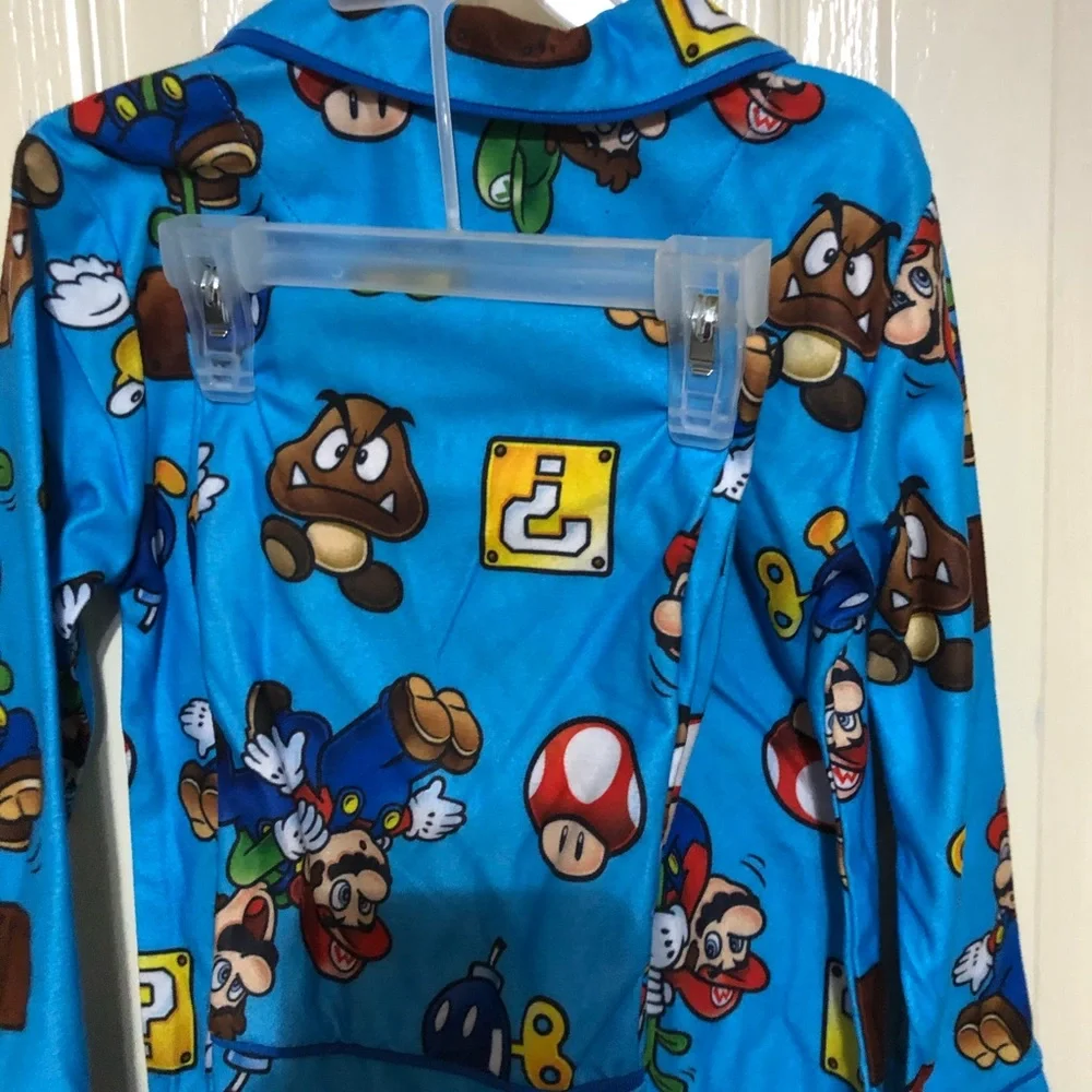 2piece Super Mario blue red long sleeve pajama top and pant set size small (6/7)